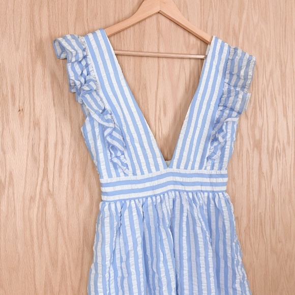 Pink Lily x Caitlin Covington Hamptons Deep V Striped Blue Midi Dress - Picture 5 of 10
